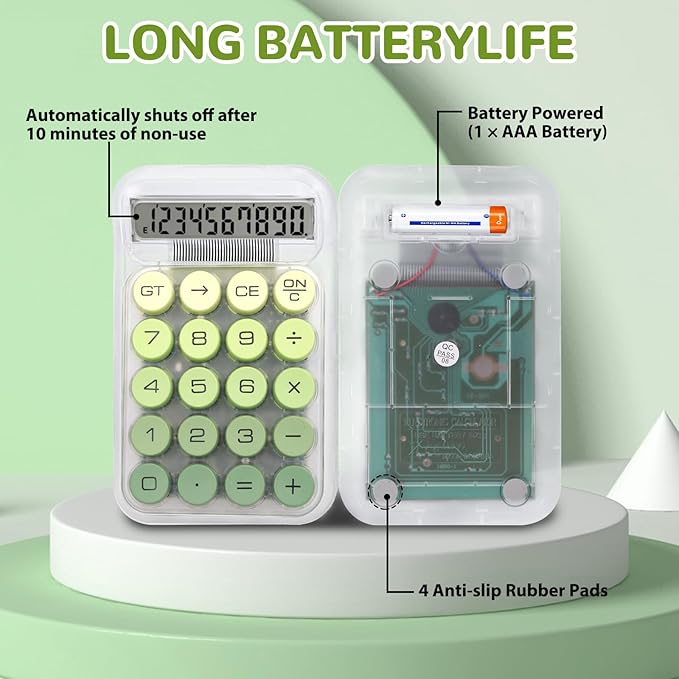 Cute Calculator, Mechanical Switch Calculator, Calculators Desktop 10 Digits, Desk Calculator with Big Buttons and LCD Display,Battery Power,Basic Small Calculator for School Home Office(Green)