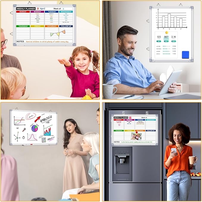 Weekly Planner Whiteboard, Weekly Dry Erase Board for Wall 16" x 12", Double-Sided Weekly Calendar Whiteboard with Pen Tray & Hook, Hanging Writing Schedule Board for Home, School, Office