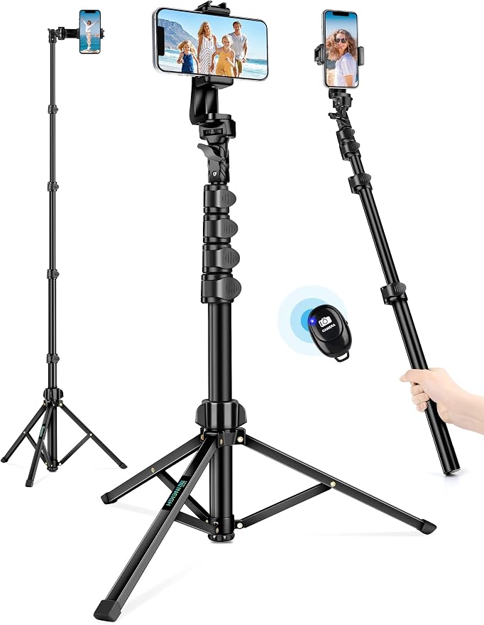 71" Tripod for iPhone, Phone Tripod Selfie Stick with Remote | Cell Phone Stand & Tall Travel Tripod for Recording Video Selfie Photo, Compatible with iPhone 17 16 15 14 Pro Max 13 Android
