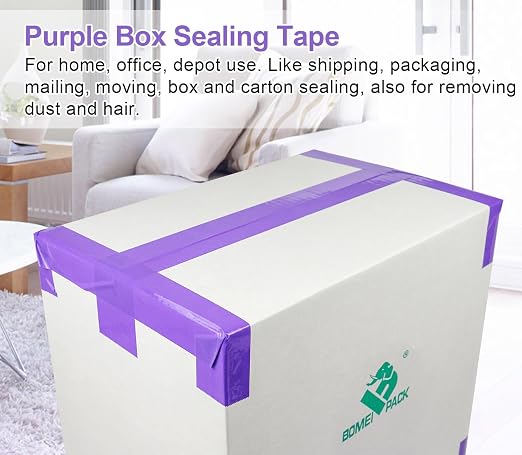 BOMEI PACK Purple Packing Tape with Dispenser, 2.4 Mil 1.88 Inch x 60 Yards, 12 Refills Rolls Purple Color Box Packaging Tape for Moving, Shipping, Mailing and Storage