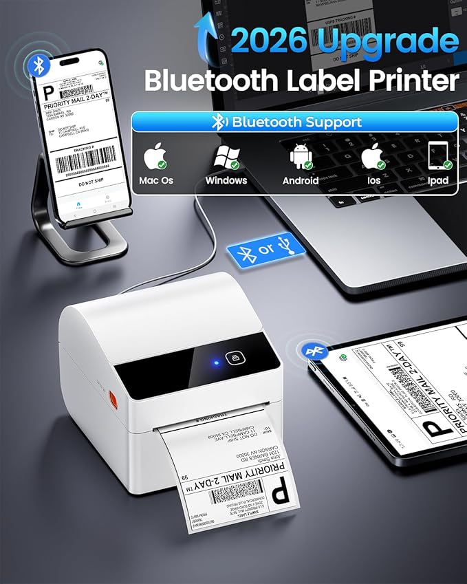ASprink Bluetooth Shipping Label Printer 4x6 Thermal Label Printer for Small Business,Built-in Paper Bin, Wireless Thermal Printers&Shipping Packages, Compatible with iPhone&PC,Amazon, Tiktok, USPS