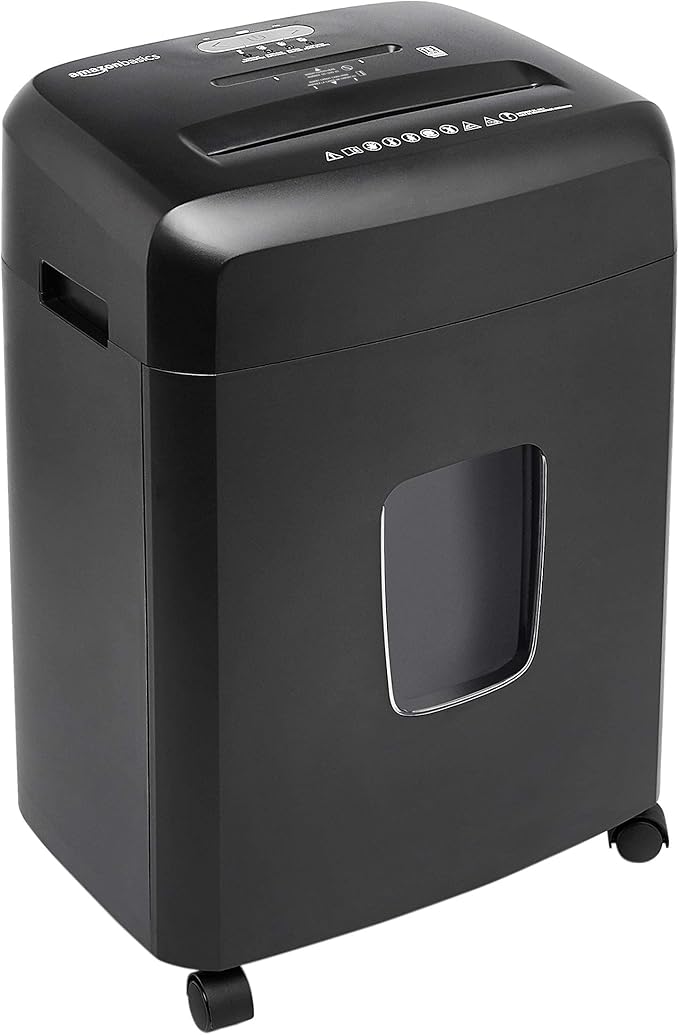 Amazon Basics 15-Sheet Cross Cut Paper Shredder for Home and Office, CD/Credit Card Shredder with 6 Gallon Wastebasket, Black