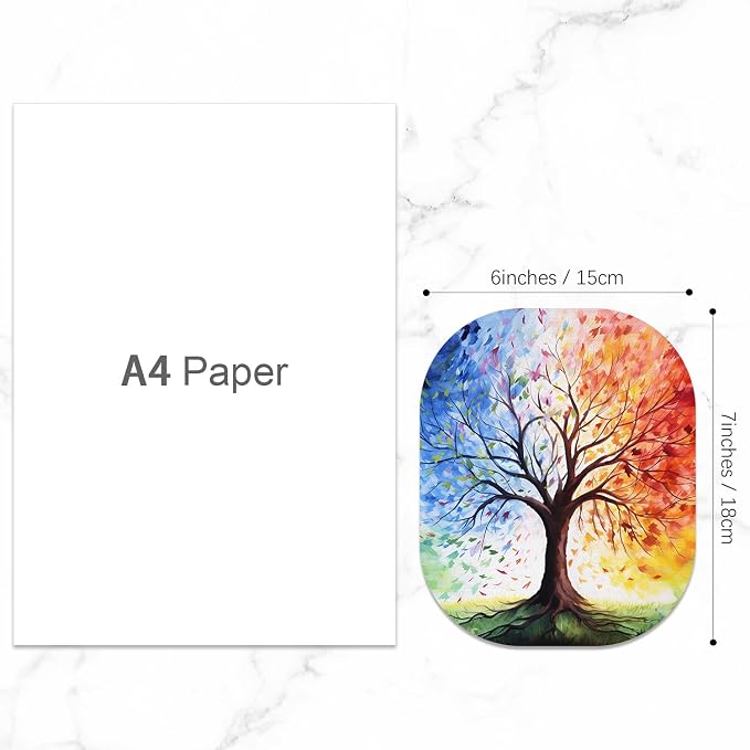 Small Mouse Pad, 6 x 7 Inch, Oval Mini Mouse Pad with Non-Slip Rubber Base for Laptop Wireless Mouse Keyboard Tray Mousepad, Colorful Trees