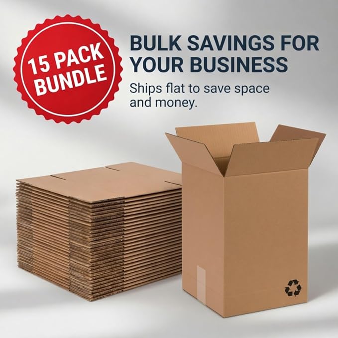 18"W x 18"L x 24"H (15-Pack) Large Shipping Boxes | Kraft Corrugated Cardboard Boxes for Packing, Moving and Storage, Multi Purpose Use | Single-Wall, 65 lbs