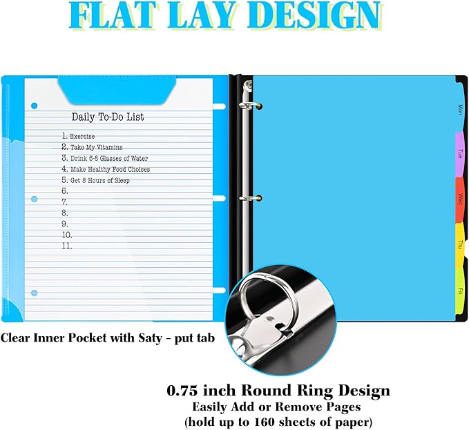 INFUN Telescoping 3 Ring Binder - 12 PCS, Flexible Round Binder with Customizable Front Cover and Clear Catalog Pocket, Holds 8.5x11 inch Paper