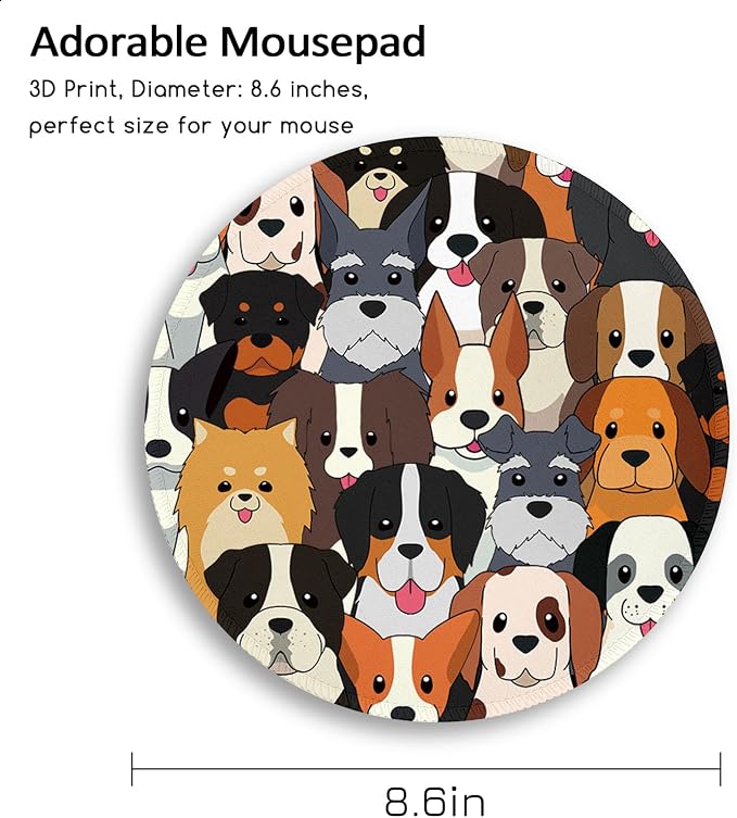 Immaturus Dog Mouse Pad, Cute Small Mouse Pads for Desk, Round Travel Mousepad for Wireless Mouse Gaming Work Laptop, Puppy Mini Computer Mouse Mat, Home Decor Office Desk Accessories | 8.6" x 8.6", Mini Travel, Home Decor Desk Accessories, Round, Non-...