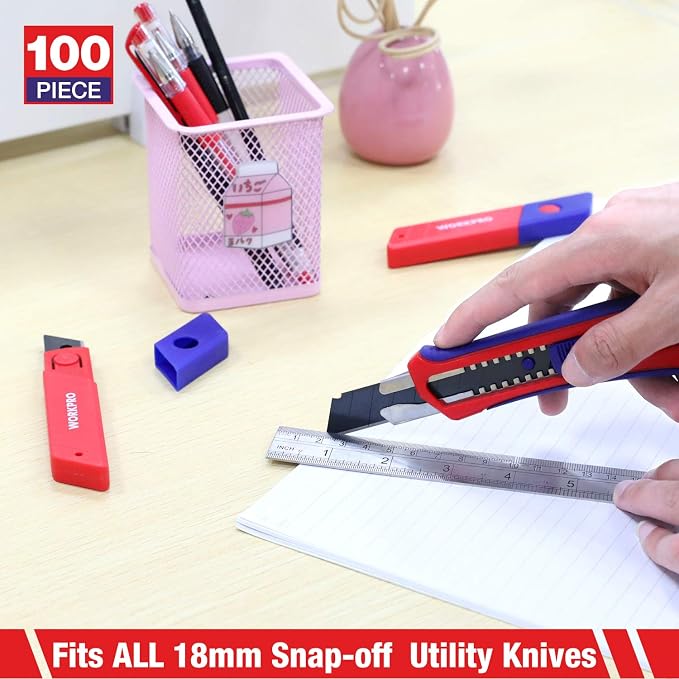 WORKPRO 18mm Snap-off Blades, Pack of 100 | SK5 Steel Replacement Blade Fits all 18mm Utility Knife and Box Cutter, for DIY, Home, Office & Artcraft Use