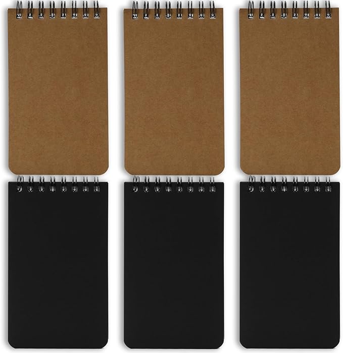 QiCheng Pocket Notebook Small Notepad Pocket Notepad Small Spiral Notebooks 3X5Inches (6-black+brown)