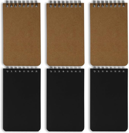 QiCheng Pocket Notebook Small Notepad Pocket Notepad Small Spiral Notebooks 3X5Inches (6-black+brown)