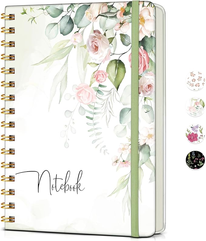 Lined Spiral Journal Notebook for Women, A5 Cute Hardcover Spiral Journals for Work, Note Taking, 150 Numbered Pages 100 GSM College Ruled Spiral Bound Notebook, 5.75" x 8.38", Eucalyptus