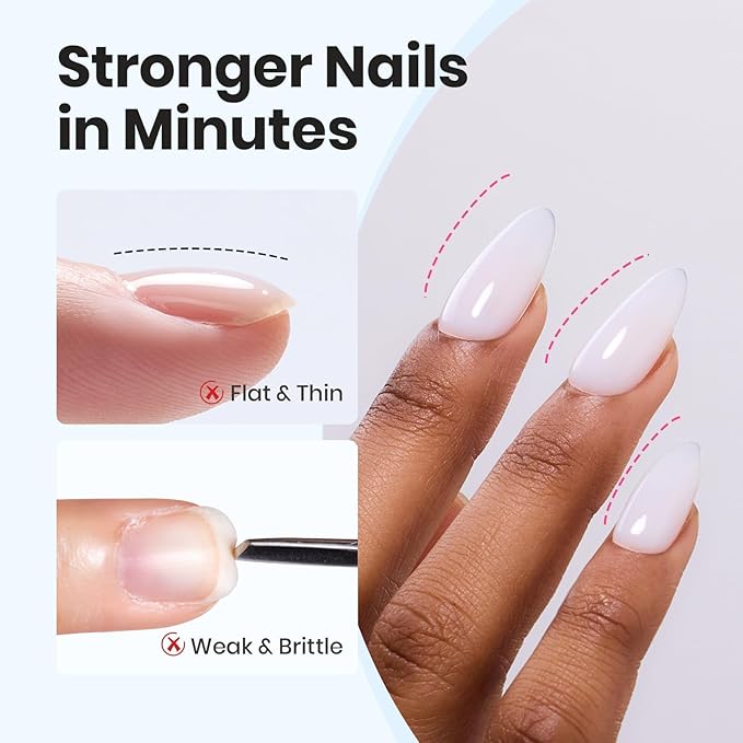 Beetles Builder Gel for Nails 2Pcs, 7 in 1 Clear & Jelly White Building Gel Set HEMA-FREE&TPO FREE with Nail Brush, for Strengthening Natural Nail Apex & Extension DIY Salon at Home,UV LED Lamp Cured