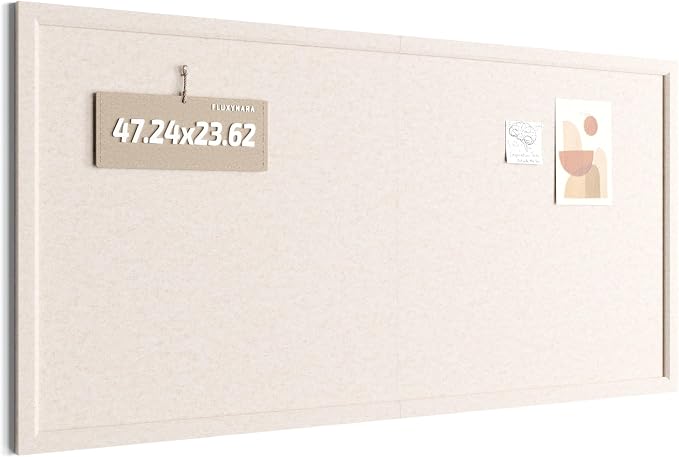 Fluxynara 47.2" x 23.6" Felt Frame Bulletin Board, Oatmeal | Cork Board Alternative with 36 Removable Adhesive Tabs, Foldable Pin Board for Wall, Home, Office, Classroom & Dorm