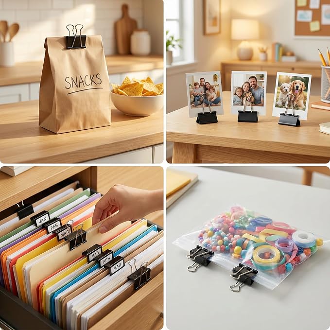 276Pcs Paper Clips and Binder Clips Assorted Sizes，Black Binder Paper Clips Office Clips Office Supplies, Large Medium Small Paper Clamps PaperClips for Home School Business in a Container (Black)