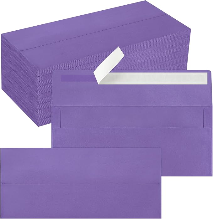 200 Pack #10 Purple Envelopes Letter Size Self Seal Business Envelopes | Security Mailing Envelopes, 4 1/8 x 9 1/2 Inches