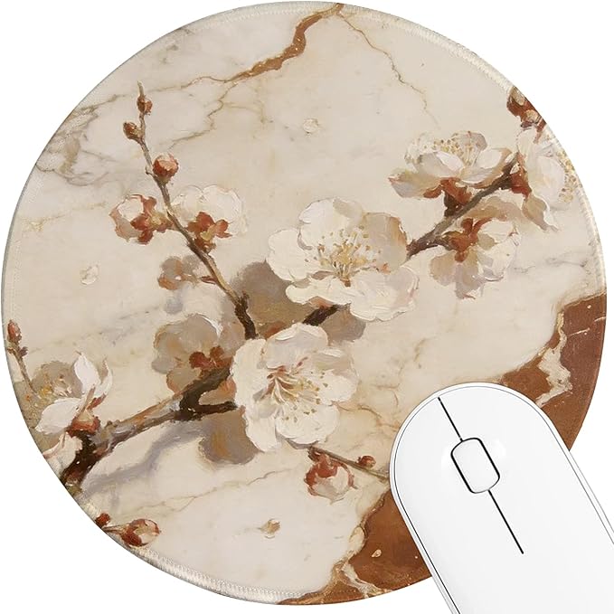 Round Mouse pad, high-end Texture, Sewn Edge Design, Anti-Slip Rubber Base. 8.6 x 8.6 inches (Marble Petals)