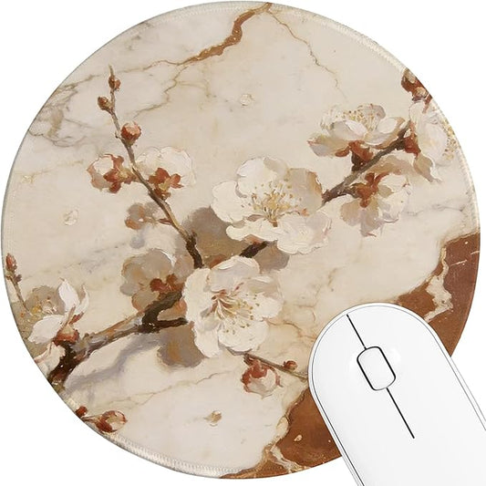 Round Mouse pad, high-end Texture, Sewn Edge Design, Anti-Slip Rubber Base. 8.6 x 8.6 inches (Marble Petals)