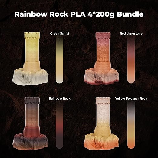 AMOLEN Marble PLA Filament 1.75mm Bundle, Rainbow Rock PLA 3D Printer Filament, 3D Printing Filament Dimensional Accuracy +/- 0.02 mm, 200gX 4 Spools Fit Most FDM Printer