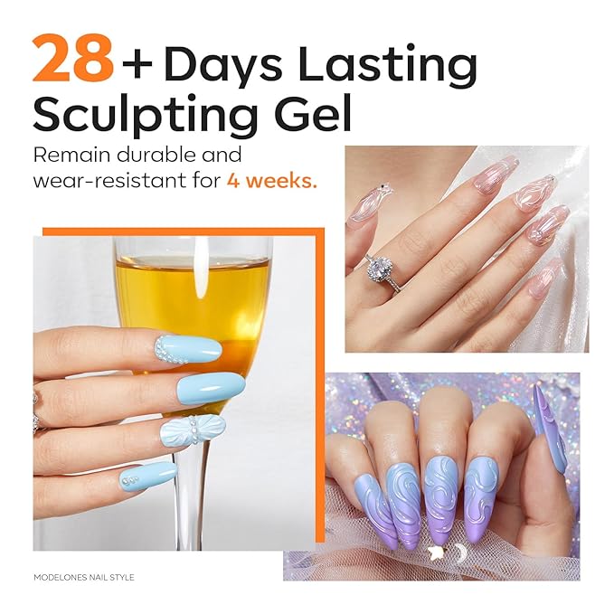 modelones 3D Nail Gel Kit, Gel Nail Art 3D Sculpting Gel with Nails Art Brushes for Chrome Powder for Nails and Rhinestones for DIY at Home & Salon, 9g No Wipe Needed