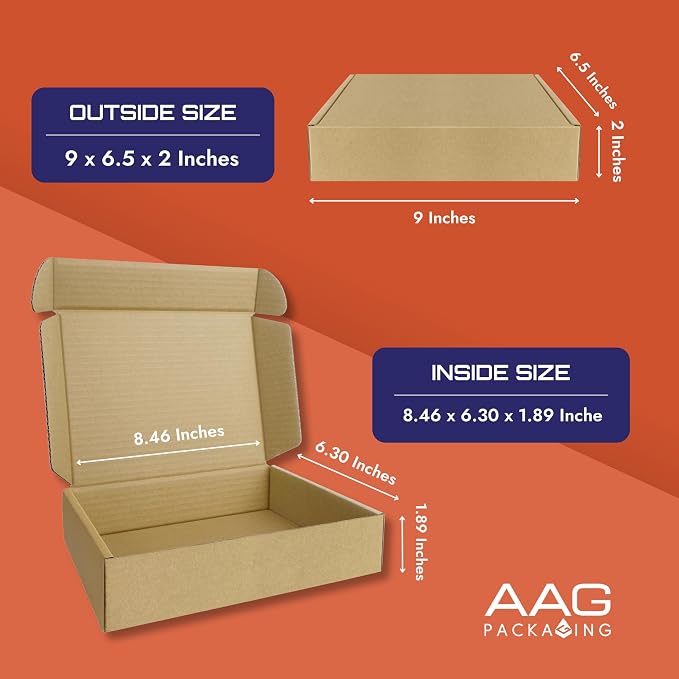 Corrugated Shipping Box Mailers, Kraft Brown, Triple-Layer Board Secure Slot Closure (Brown, 9"x6.5"x2" / Set of 20)