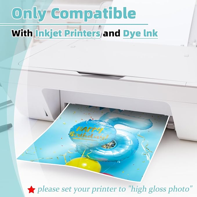 Glossy Thin Printer Paper 8.5x11 Inches 100 Sheets for DIY Chip Bag and Custom Party Favors 30LB