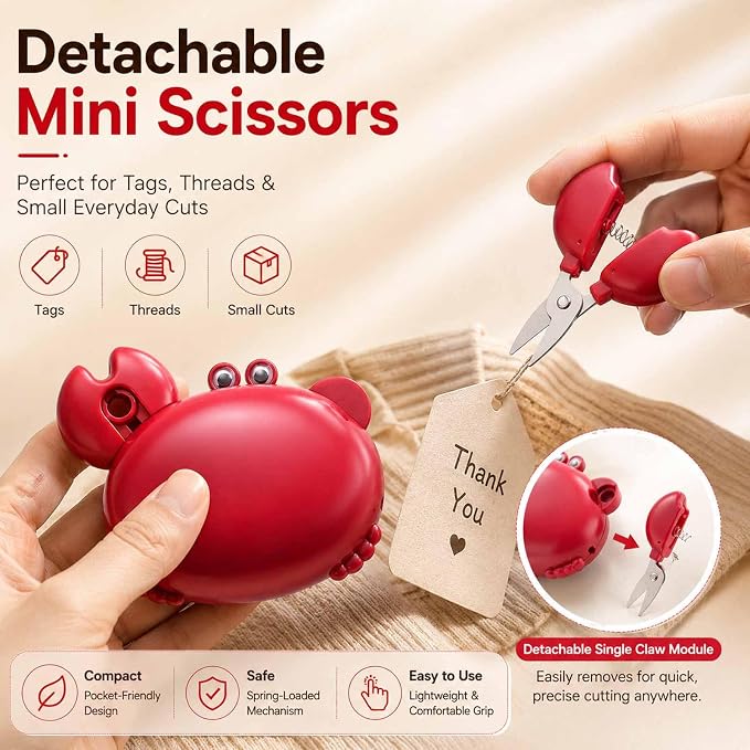 Crab Fridge Magnet 4-in-1 Bottle Opener, Box Cutter & Scissors | Compact Plastic and Stainless Steel Multi Tool for Opening Packages, Cutting Paper, Kitchen, Office, Dorm and Travel