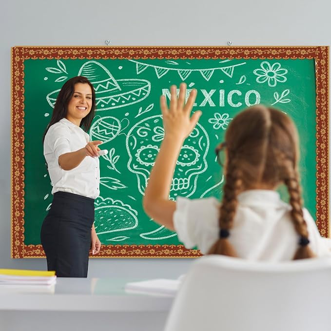 32.8 Ft Spanish Bulletin Board Borders, Fiesta Scalloped Trim | Terra Cotta with Gold Floral Design, Ideal for Classroom and Office Displays, Scalloped Edges for Fiesta Parties
