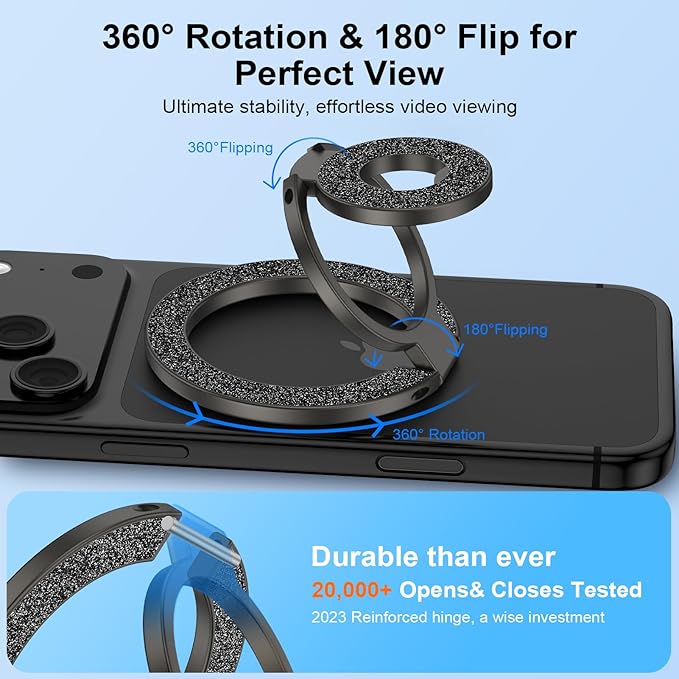 MagSafe Phone Grip Magnetic Finger Holder for Samsung Galaxy S26 S25 Ultra S24 S23 S22 S21 A17 A16 A15,Two-Sided Magnetic Finger Ring Grip Adjustable Kickstand for iPhone 17 Pro Max 16e 16 15 14 13 12