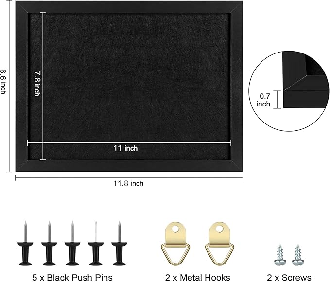 TORASO Cork Board Bulletin Board, 11" X 8" Cork Boards for Walls with Pins, Eye Bolts, gaskets, Screws, Pin Board for Office, School and Home (BK,22 * 30cm,1P)