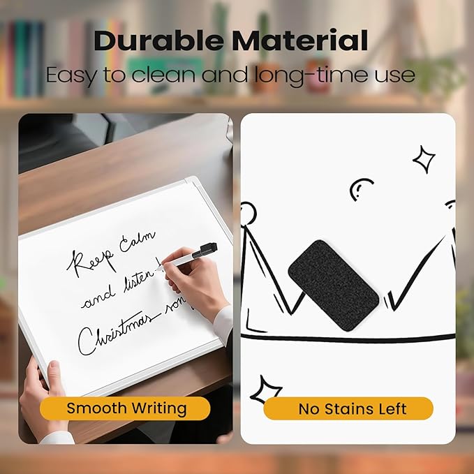 Small Dry Erase Board for Wall, 16" x 12" Double-sided Hanging Whiteboard, Dry Erase White Board with 3 Markers, 4 Magnets and 3 Mini Sticky Notes, Portable Whiteboard for Home, Office, School