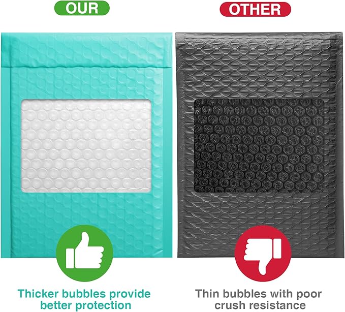 Metronic Bubble Mailers 6x10 Inch 50 Pack Usable Size 6x9" Teal Padded Envelopes Waterproof Bubble Envelopes Self Seal Adhesive for Jewelry, Makeup, Shirts, Small Item