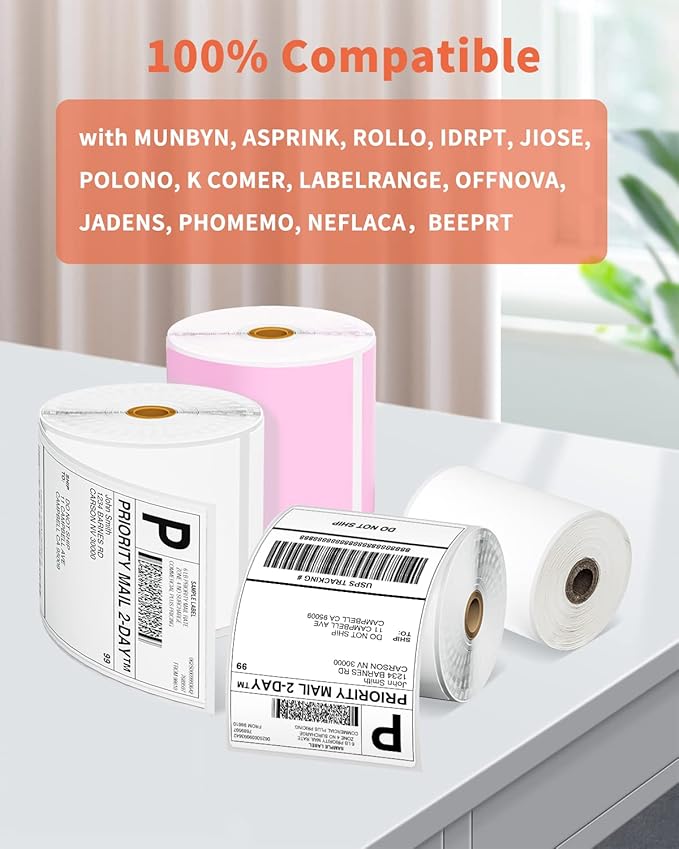 Phomemo 4x6 Thermal Label Printer Paper - 500 PCS Pink 4"x6" Labels Roll Shipping Supplies Labels - Water/Oilproof Stickers - Permanent Adhesive Thermal Shipping Label for Ship Packages