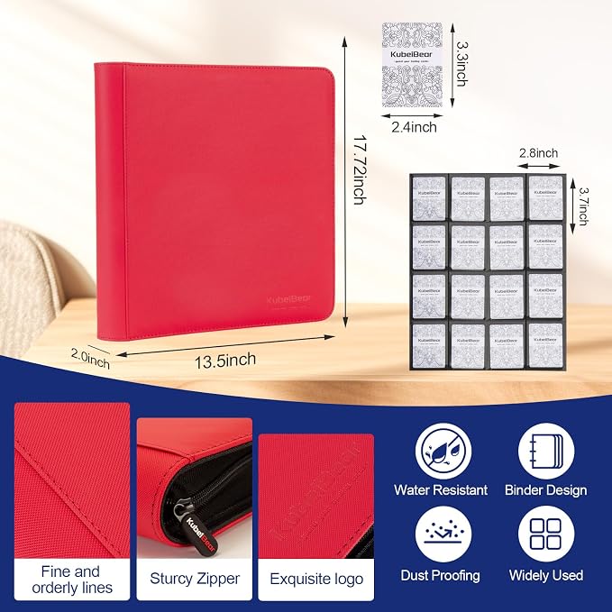 Card Binder – 1024 Capacity, Zippered Trading Card Holder for MTG, Sports & Collectible Cards – Acid-Free, Durable & Travel-Friendly Storage (Red dots, 16 Pocket)