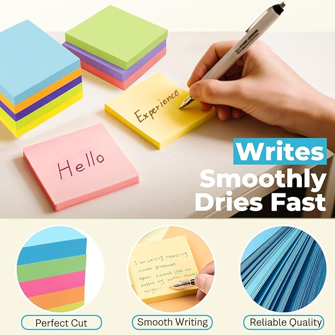 Sticky Notes 3x3 Inches, Macaron Colors Self-Stick Pads, Easy to Post for Home, Office, Notebook,100 Sheets/pad (10 Pads)