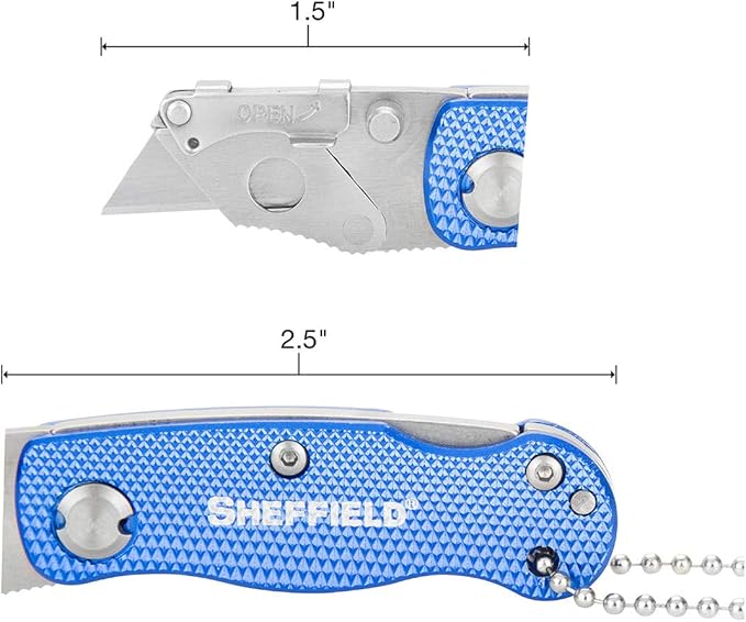 Sheffield Mini Box Cutter, Mini Utility Knife Aluminum Handle, Accepts Mini Utility Blades, Keychain Knife for Home, Office, Trades, and Warehouse