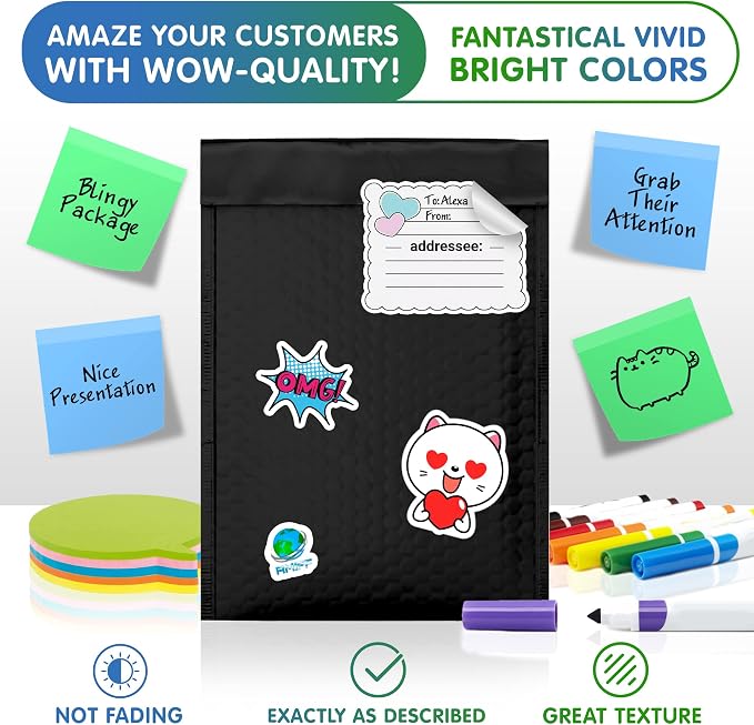 Glamour Metallic Bubble Mailers 10.5 x 15 Inches Matte Black, 200 Pack Padded Envelopes for Shipping, Mailing, Packaging Protection