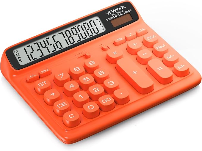 VEWINGL Office Desktop Calculator, 12-Digit Large HD LCD and Big Buttons | Solar and Battery Power with GT, MU, %, Square Root, 00 Key and Decimal Settings for Accounting, Business, School, and Home