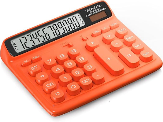 VEWINGL Office Desktop Calculator, 12-Digit Large HD LCD and Big Buttons | Solar and Battery Power with GT, MU, %, Square Root, 00 Key and Decimal Settings for Accounting, Business, School, and Home