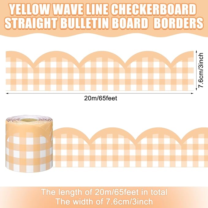 Zonon 65ft Orange Gingham Bulletin Board Border Pastel Scalloped Bulletin Board Trim Back to School Classrooms Decoration for Party Whiteboard, Walls, Desks, Windows, Doors, Lockers