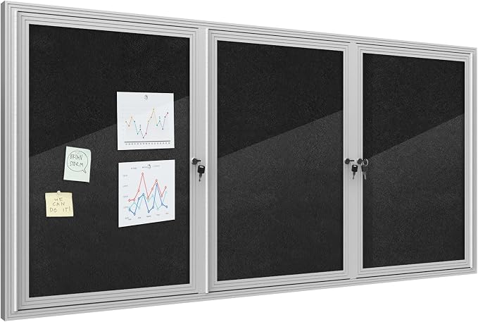 Mifuro 70"x34" Enclosed Bulletin Board, Outdoor Lockable Weather-Resistant Aluminum Cork Noticeboard for School & Office, Silver Frame w/Black Flet