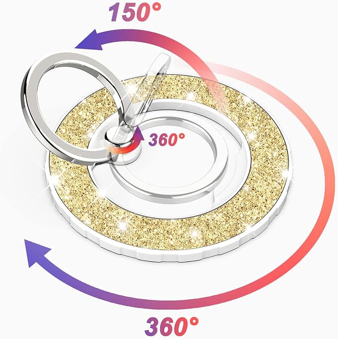 Magnetic Phone Ring Holder for magsafe, Glitter Magnetic Grip Compatible with iPhone 17 16 15 14 13 12 Pro max,Pro,Plus,Mini,Pixel 10 Series Mag Safe Accessories,Adjustable Kickstand,Gold