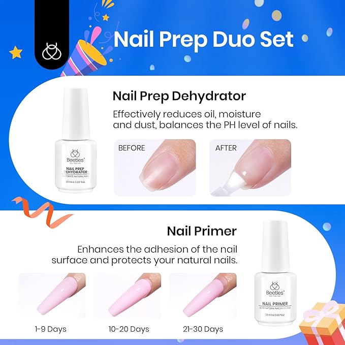 eetles 20ml 2Pcs Nail Dehydrator and Primer, Large Capacity Acid Free Acrylic Nail Prep Dehydrate and Primer for UV Gels Superior Bonding Professional Salons Set