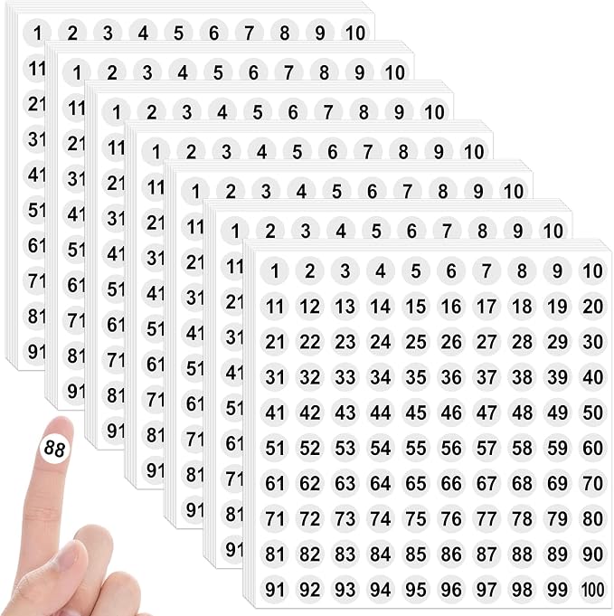 7000Pcs Number Stickers Small 1 to 100 Round Numbered Stickers,White | 0.4 Inch Self Adhesive,Consecutive Labels Stickers,for Storage Organizing,Inventory,Office,Home,Indoor Outdoor