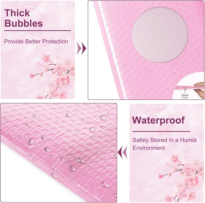 10.5x16 Poly Bubble Mailers #5 Padded Envelopes, 25Pcs Self Seal Mailing Envelopes Bubble Padded Mailers (Light Pink)