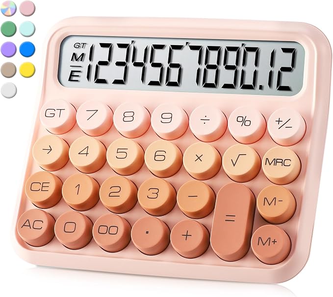 VEWINGL Mechanical Keyboard Calculator, 12 Digit LCD, Big Buttons | 5-Inch Display with Large Round Keys and 15° Tilt for Office, School, Home, and Everyday Use