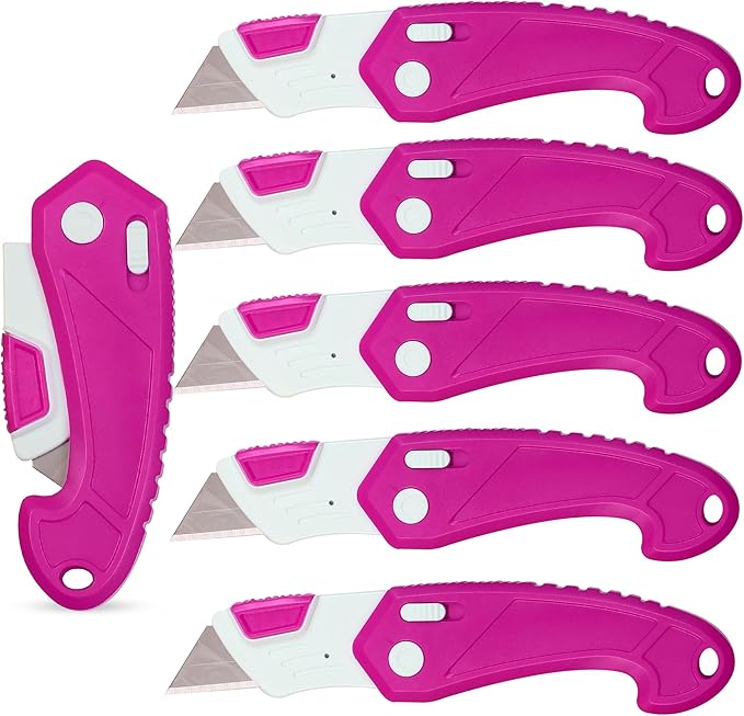 Lightweight Strong ABS Plastic Folding Utility Box Cutter (Bright Pink, 6)