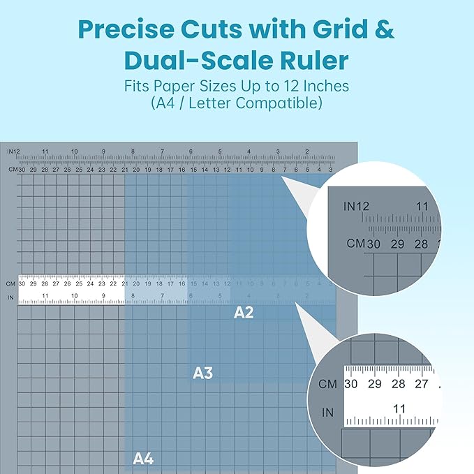 Papercutter 12" Cut Length Guillotine Paper Cutter, Heavy Duty Paper Trimmer with Safety Guard and Blade Lock, Large Paper Cutting Board for Cardstock, Photos, Office, Classroom, Studio