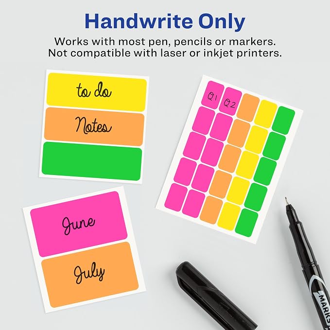 Avery® Color-Coding Removable Labels, 1/2" x 1-3/4", Assorted Neon Colors, Non-Printable, 180 Blank Labels Total (6724)