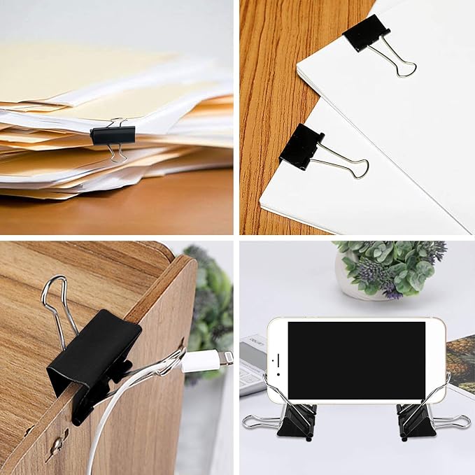 SANNIX 100 PCS Binder Clips Assorted Sizes, X Large, Large, Medium, Small, Mini and Micro, Binder Clips Paper Clamps for Office Home School