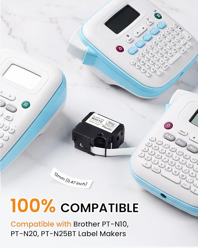 Compatible with Brother Btag Label Tape 12mm 0.47 Colored Label Maker Tape | Replacement for Brother PT-N10 PT-N20 PT-N25BT Label Maker Refills, White/Clear/Green/Pink/Orange/Yellow, 12mm x 4m, 6-Pack