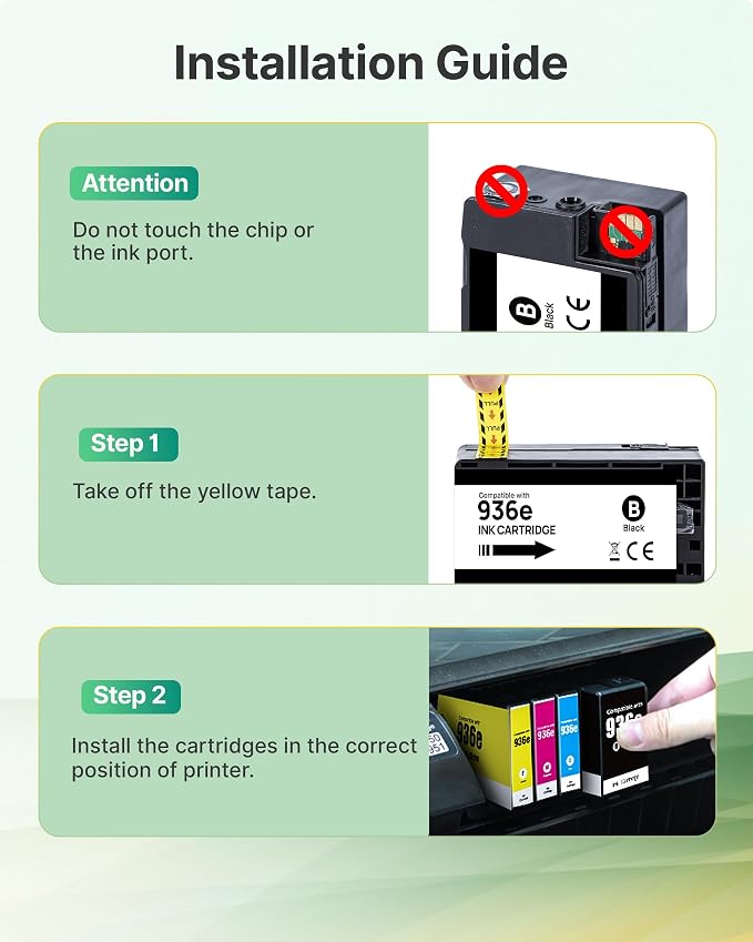 936 936E 936XL Ink Cartridges for 9125e Printer Black Cyan Magenta Yellow | for Ink 936 936E 936XL for 9125e 9120e 9730e 9130 9135e 9122e 9128e 9110b 9120b Printer 4 Pack with Chip